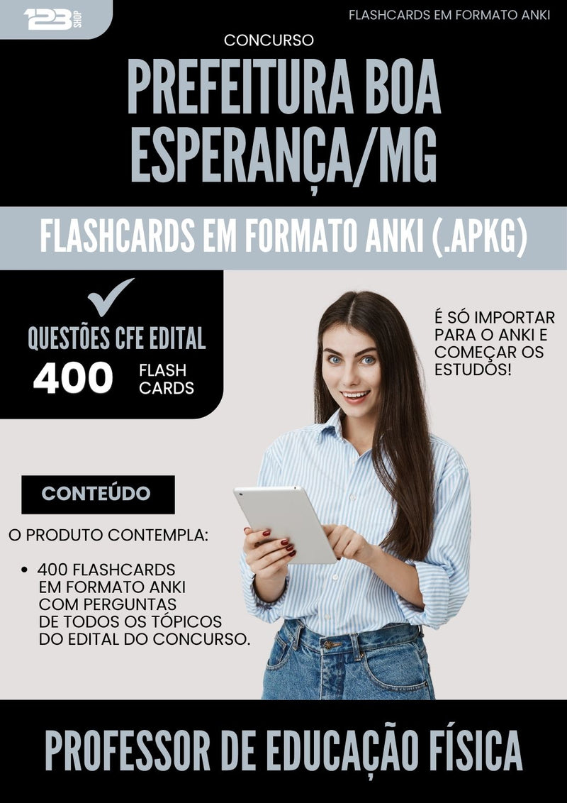 Flashcards para Concurso Apostila Professor De Educacao Fisica da Prefeitura Boa Esperanca Mg 2025 - 400 Flashcards de Acordo com Edital