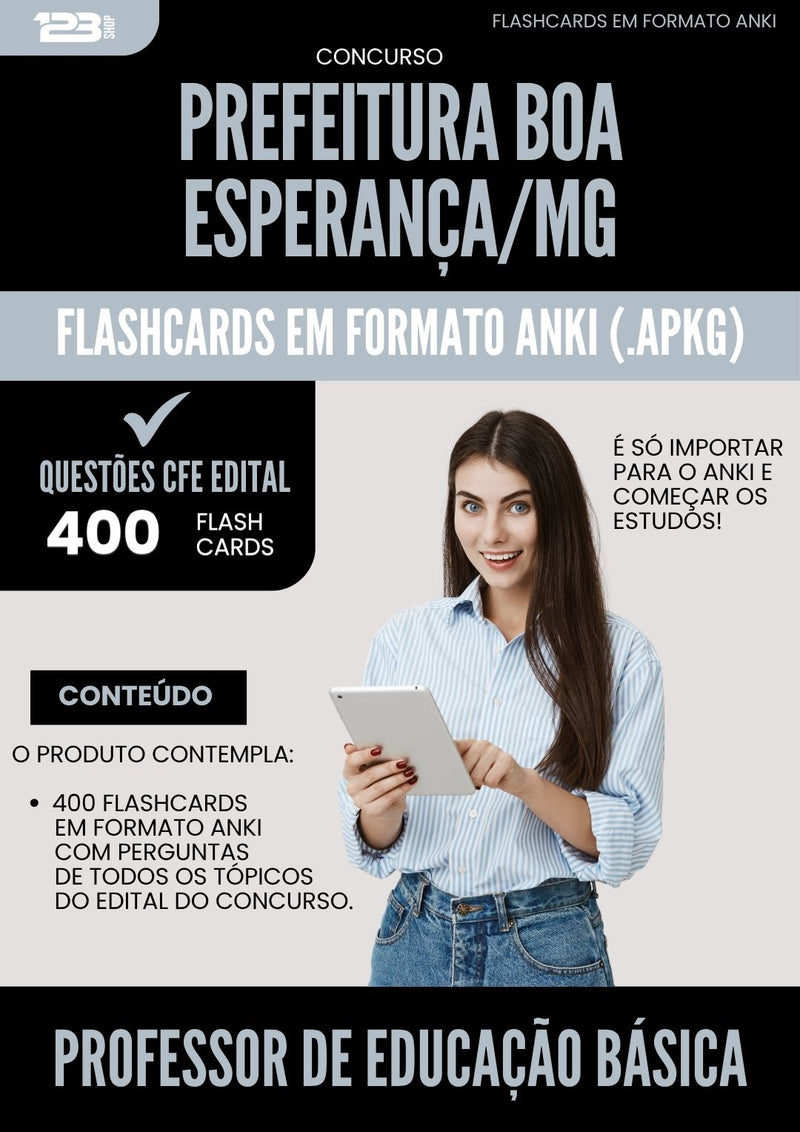 Flashcards para Concurso Apostila Professor De Educacao Basica da Prefeitura Boa Esperanca Mg 2025 - 400 Flashcards de Acordo com Edital