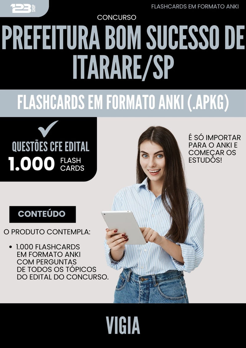 Flashcards para Concurso Vigia da Prefeitura Bom Sucesso Itarare 2025 - 1.000 Flashcards de Acordo com Edital