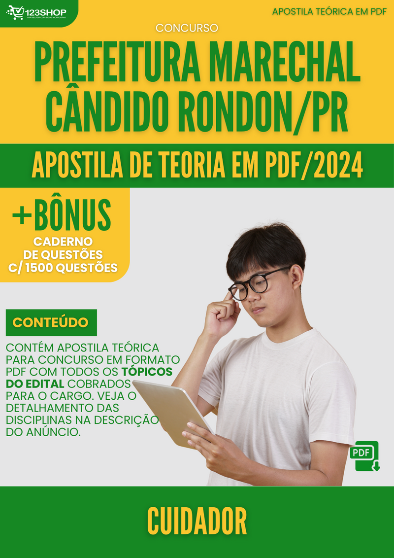 Apostila Teórica para Concurso Marechal Cândido Rondon PR 2024 Cuidador - Com Caderno de Questões