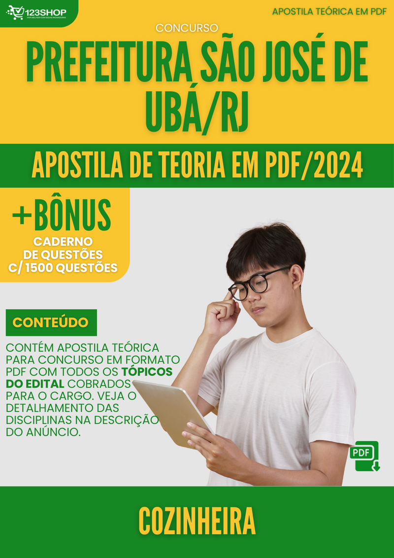 Apostila Teórica para Concurso Prefeitura São José de Ubá RJ 2024 Cozinheira - Com Caderno de Questões