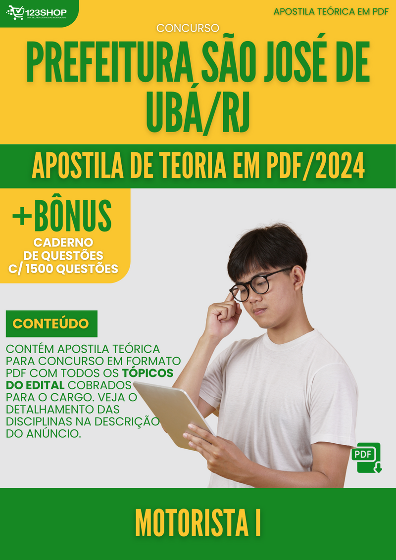 Apostila Teórica para Concurso Prefeitura São José de Ubá RJ 2024 Motorista I - Com Caderno de Questões