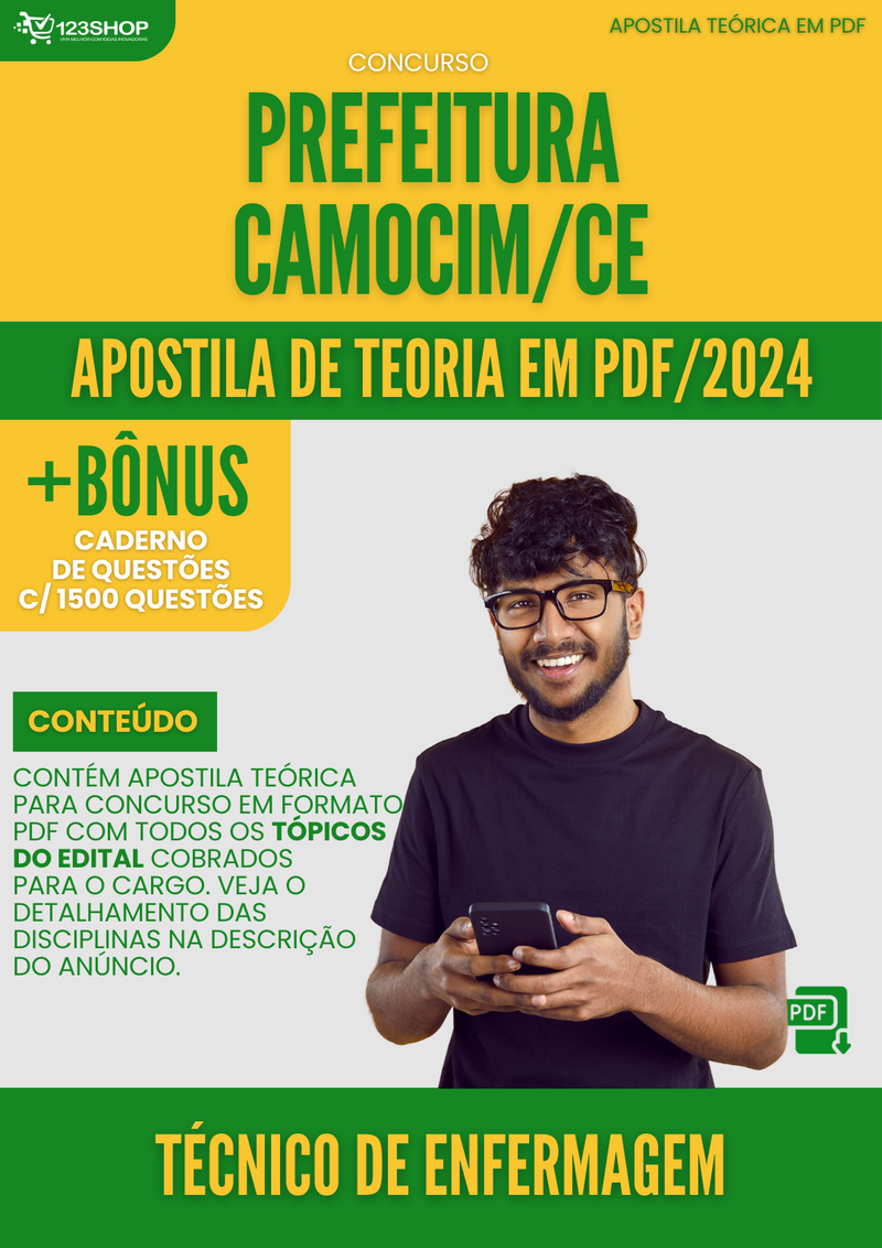 Apostila Teórica para Concurso Prefeitura Camocim CE 2024 Técnico De Enfermagem - Com Caderno de Questões