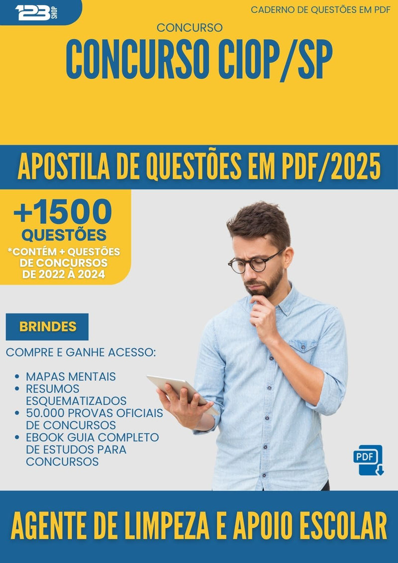 Apostila de Questões para Concurso Agente De Limpeza E Apoio Escolar Ciop Sp 2025 - Mais de 1.500 Questões