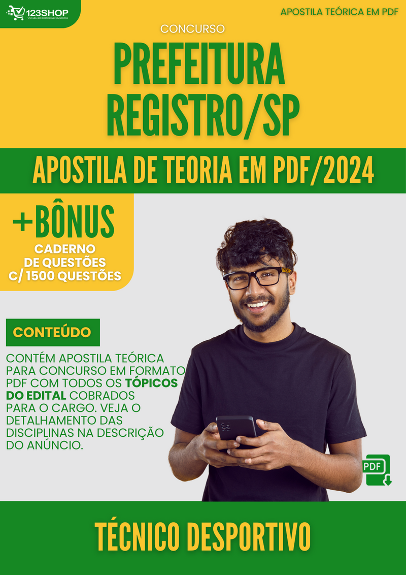 Apostila Teórica para Concurso Prefeitura Registro SP 2024 Técnico Desportivo - Com Caderno de Questões