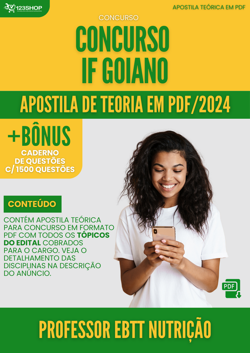 Apostila Teórica para Concurso IF GOIANO 2024 Professor EBTT Nutrição 1 - Com Caderno de Questões