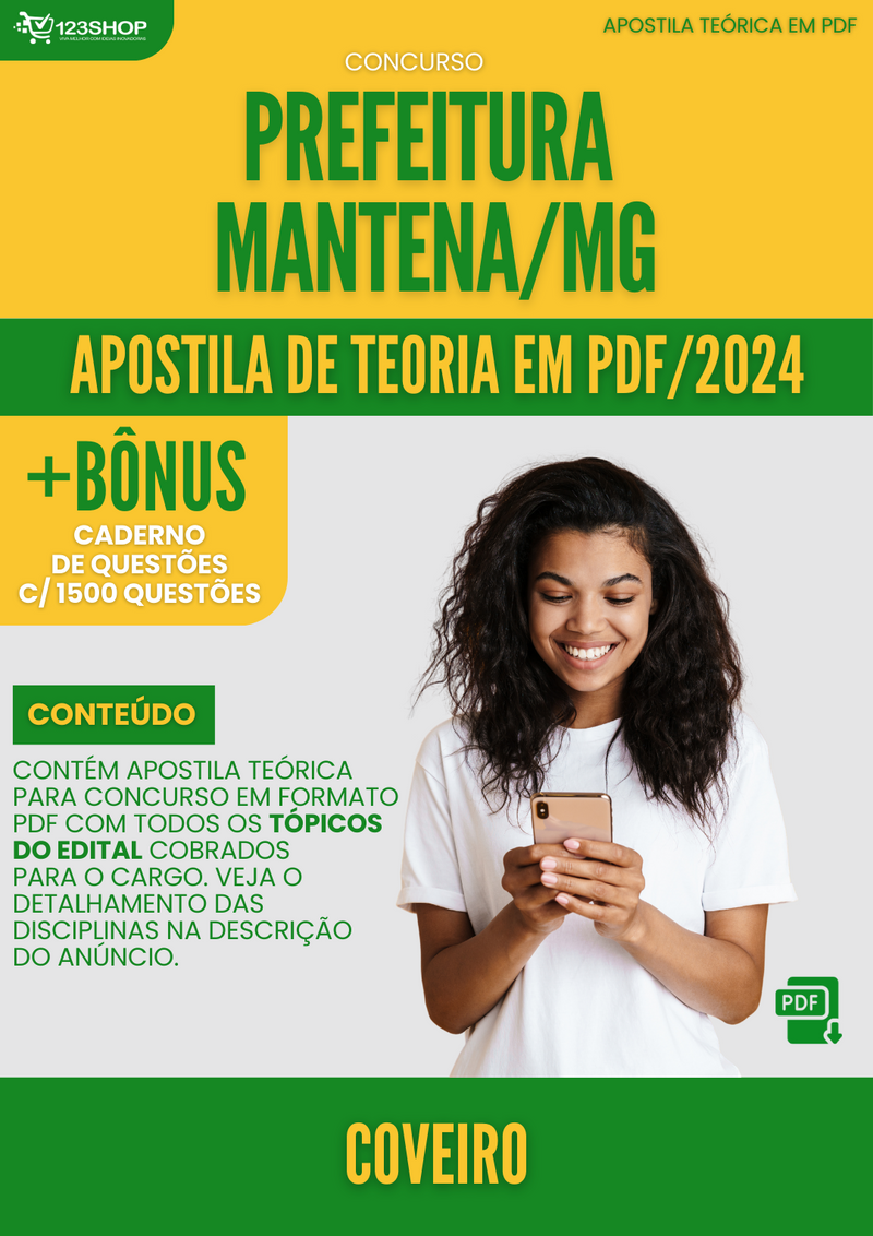 Apostila Teórica para Concurso Pref Mantena MG 2024 Coveiro - Com Caderno de Questões