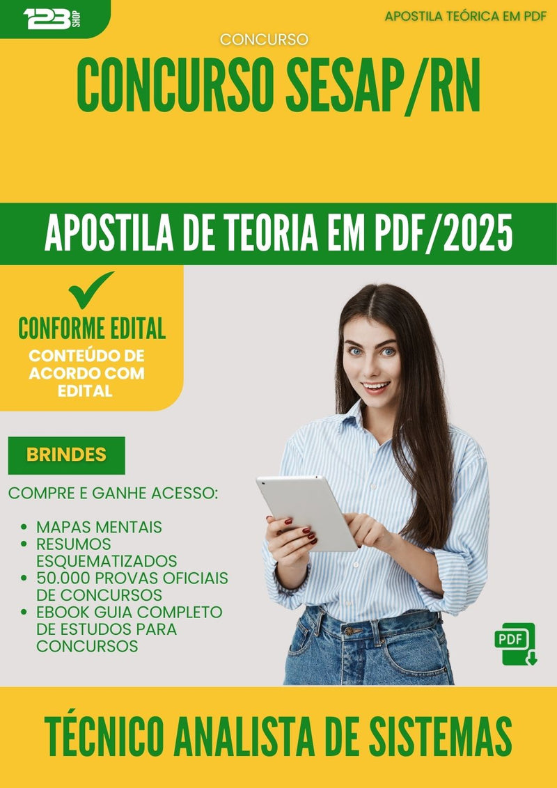 Apostila Teórica para Concurso Tecnico Analista De Sistemas Sesap Rn 2025 - Conteúdo de Acordo com Edital