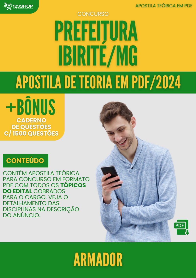 Apostila Teórica para Concurso Pref Ibirité MG 2024 Armador - Com Caderno de Questões