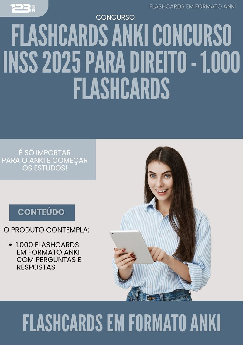 Flashcards Anki Concurso Inss 2025 para Direito - 1.000 Flashcards