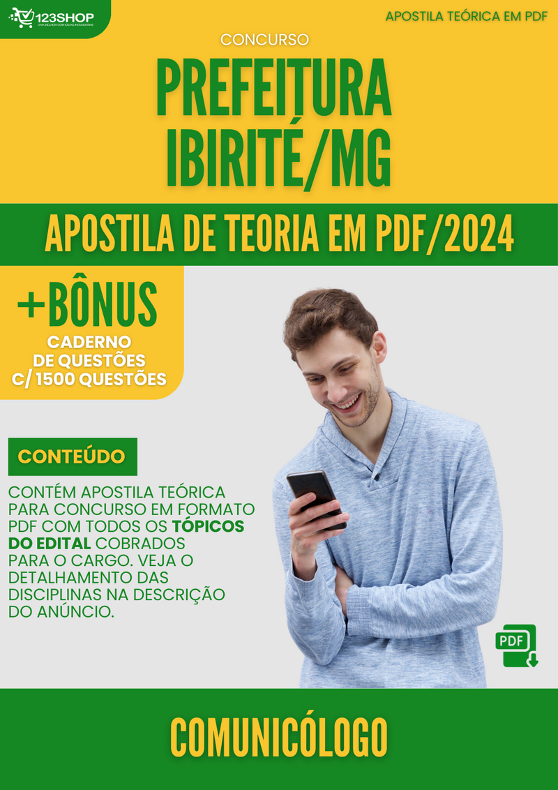 Apostila Teórica para Concurso Pref Ibirité MG 2024 Comunicólogo - Com Caderno de Questões