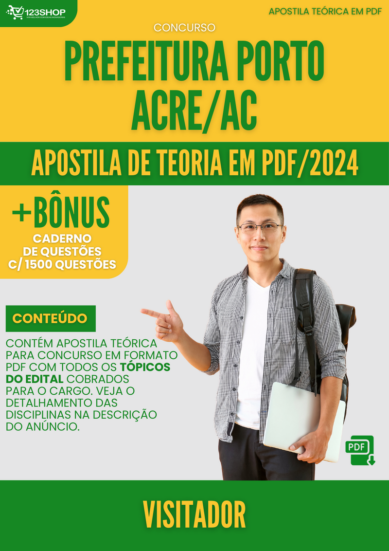 Apostila Teórica para Concurso Prefeitura Porto Acre AC 2024 Visitador - Com Caderno de Questões