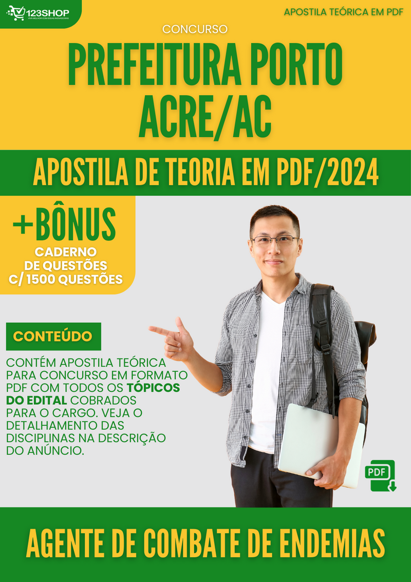 Apostila Teórica para Concurso Pref Porto Acre AC 2024 Agente de Combate de Endemias - Com Caderno de Questões