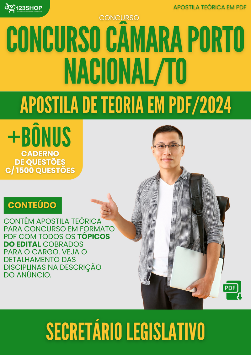 Apostila Teórica para Concurso Câmara Porto Nacional TO 2024 Secretário Legislativo - Com Caderno de Questões