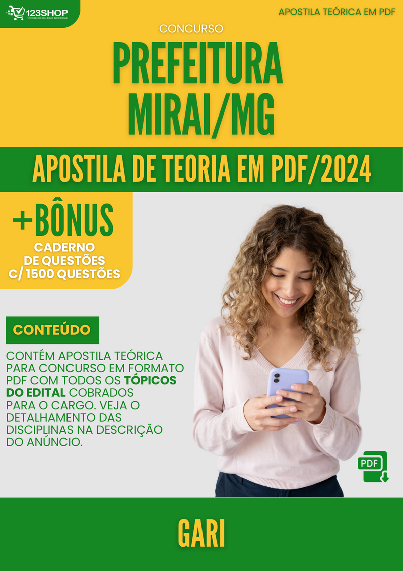 Apostila Teórica para Concurso Pref Miraí MG 2024 Gari - Com Caderno de Questões