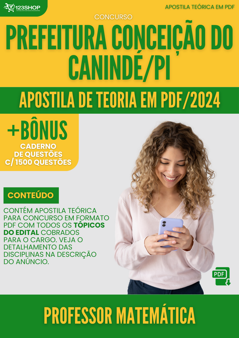 Apostila Teórica para Concurso Pref Conceição do Canindé PI 2024 Professor Matemática - Com Caderno de Questões