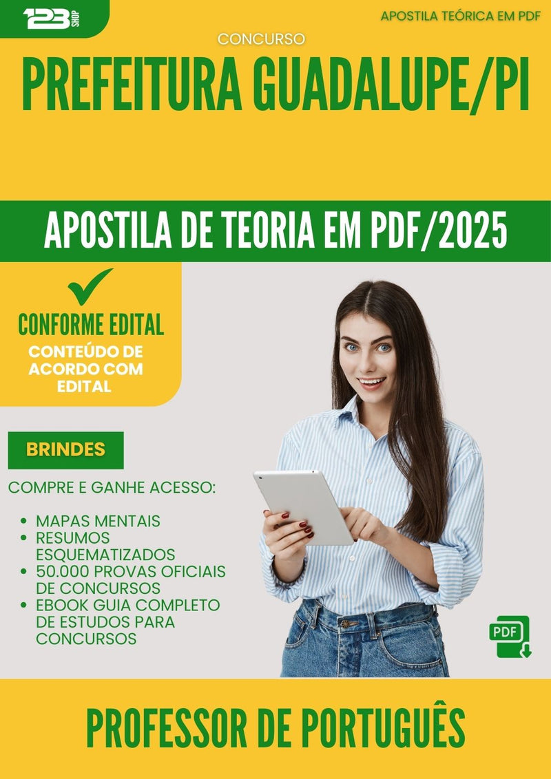 Apostila Teórica para Concurso Professor De Portugues da Prefeitura Guadalupe Pi 2025 - Conteúdo de Acordo com Edital