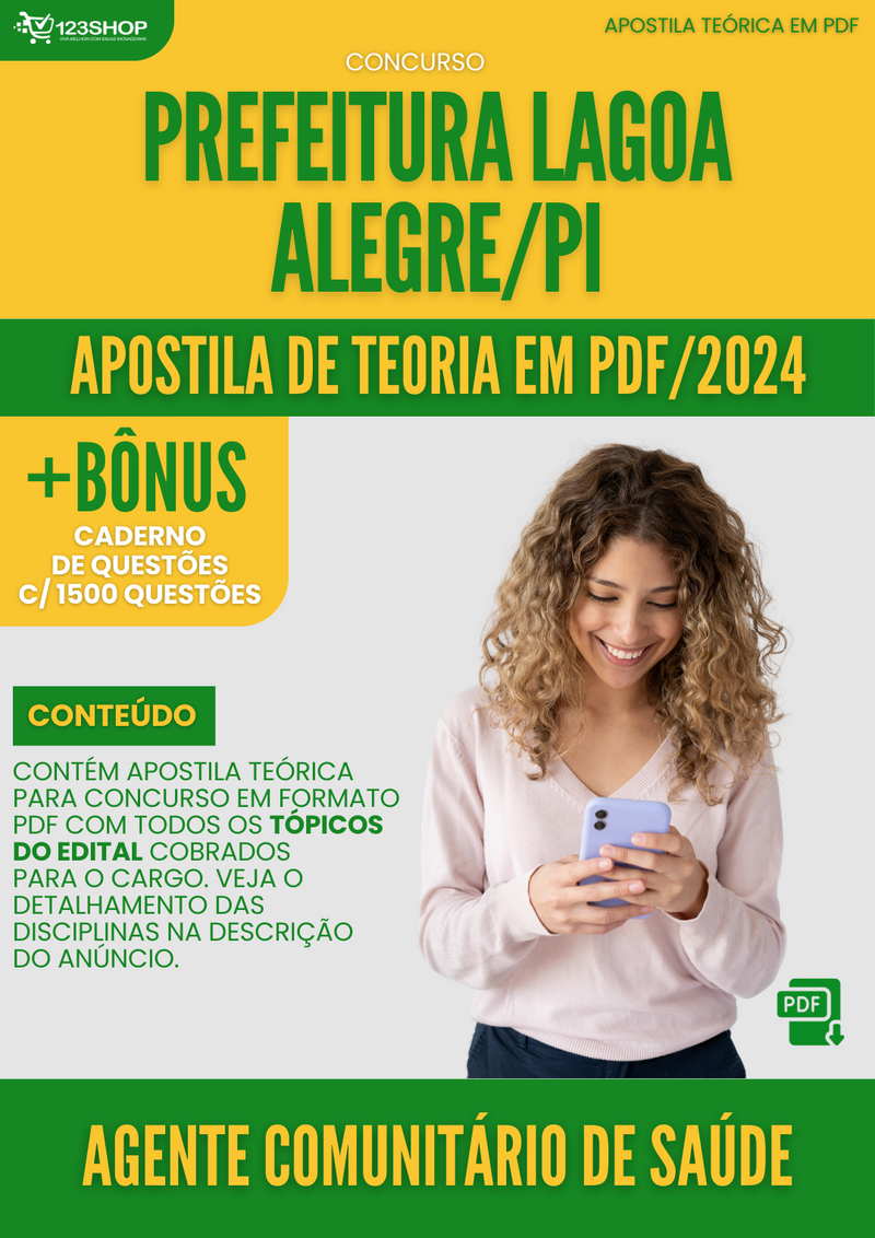 Apostila Teórica para Concurso Pref Lagoa Alegre PI 2024 Agente Comunitário de Saúde - Com Caderno de Questões