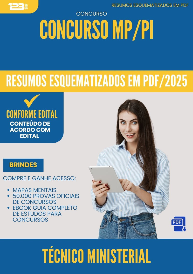 Resumos Esquematizados para Concurso Tecnico Ministerial Administrativo Mp Pi 2025 - Conteúdo de Acordo com Edital