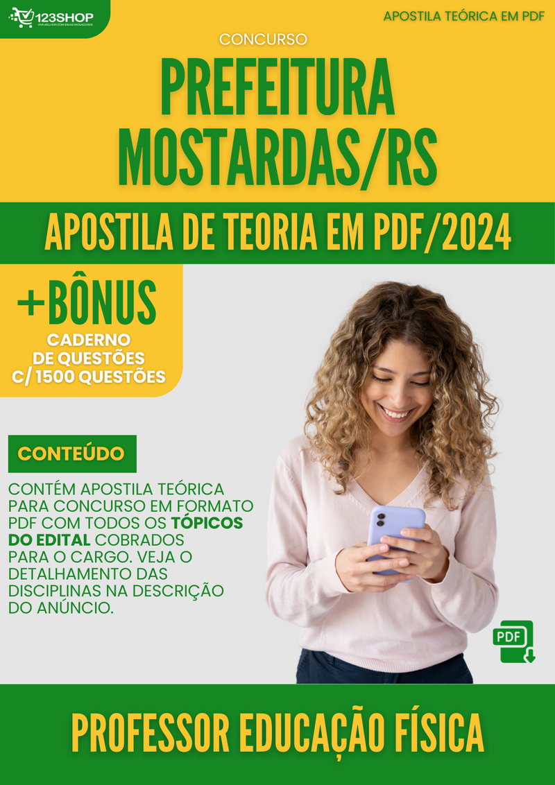 Apostila Teórica para Concurso Prefeitura Mostardas RS 2024 Professor Educação Física - Com Caderno de Questões