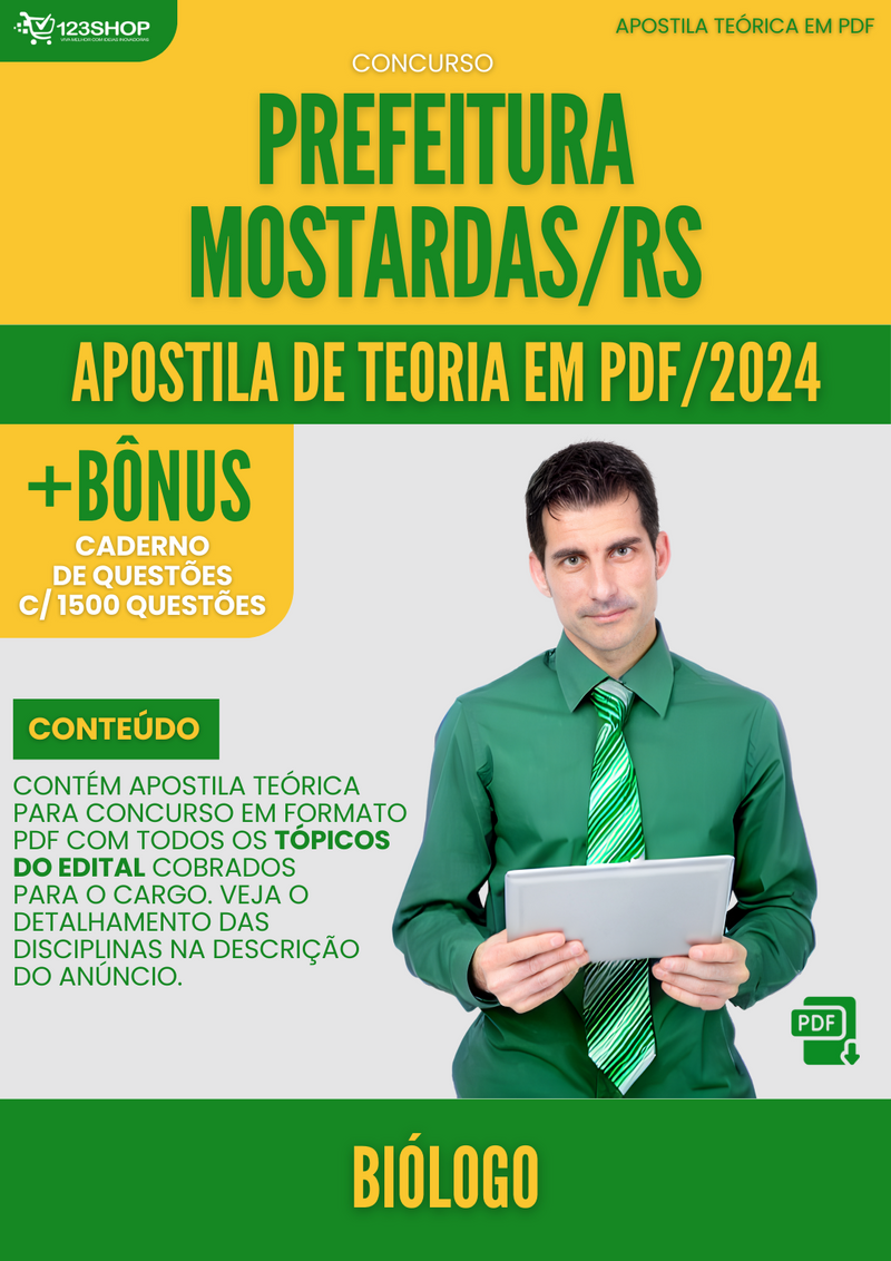 Apostila Teórica para Concurso Prefeitura Mostardas RS 2024 Biólogo - Com Caderno de Questões