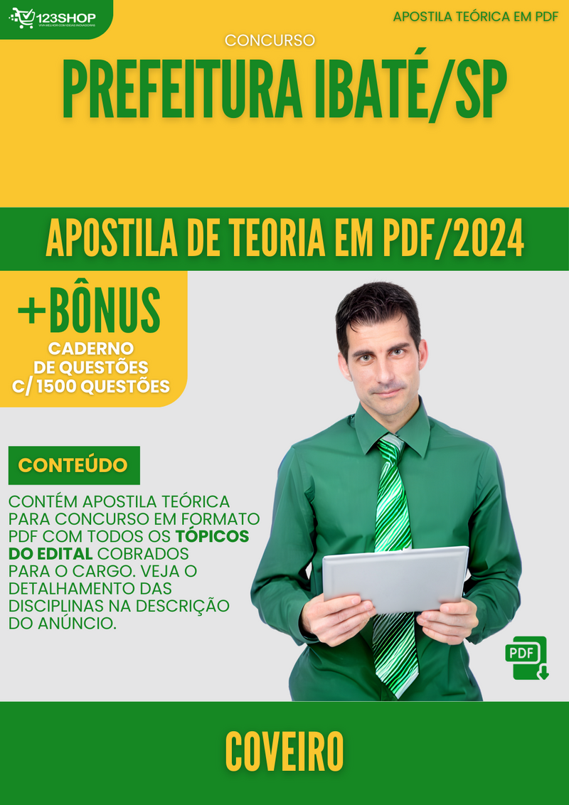 Apostila Teórica para Concurso Pref Ibaté SP 2024 Coveiro - Com Caderno de Questões