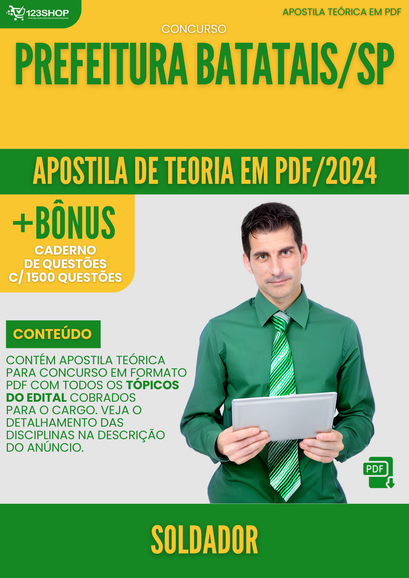 Apostila Teórica para Concurso Pref Batatais SP 2024 Soldador - Com Caderno de Questões