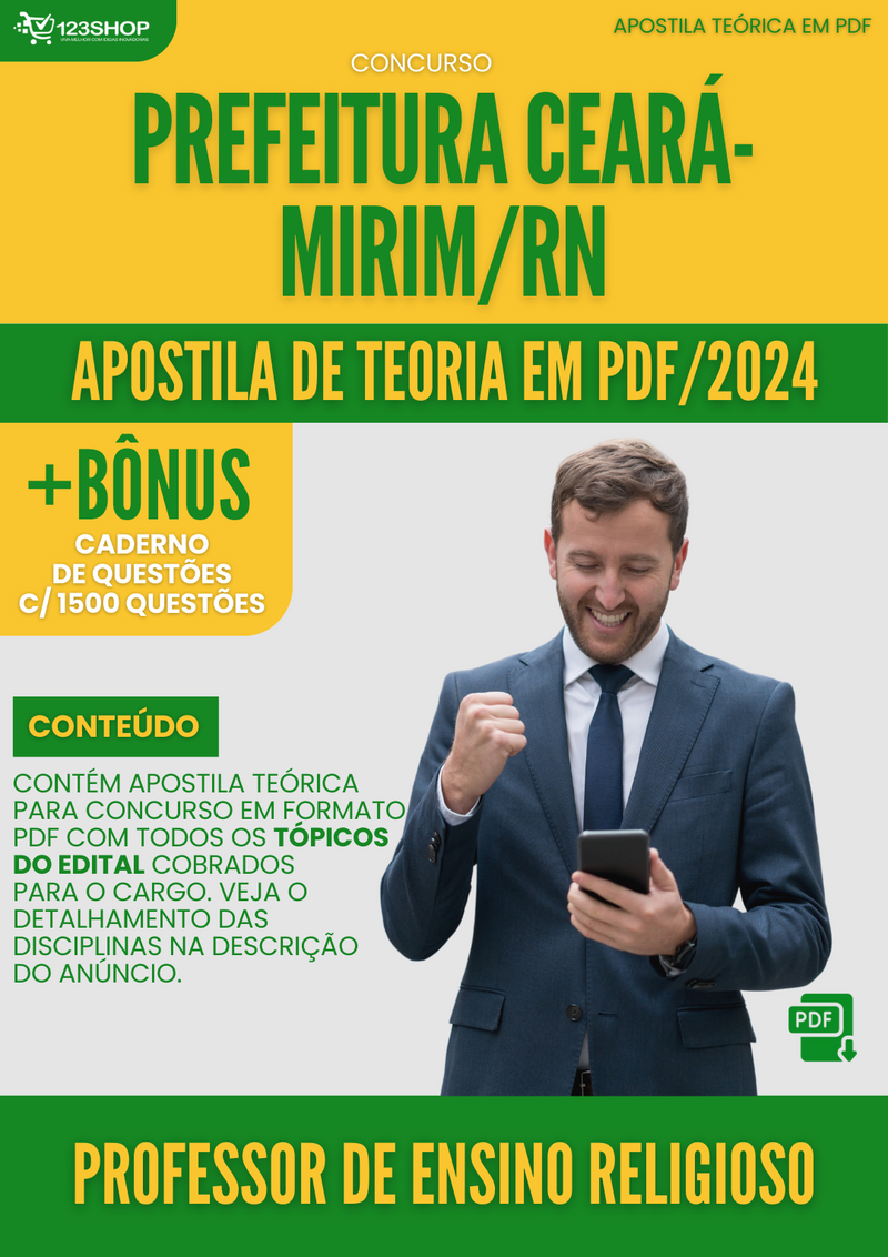 Apostila Teórica para Concurso Pref Ceará Mirim RN 2024 Professor de Ensino Religioso - Com Caderno de Questões