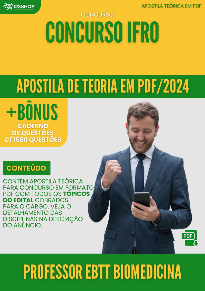 Apostila Teórica para Concurso IFRO 2024 Professor EBTT Biomedicina - Com Caderno de Questões