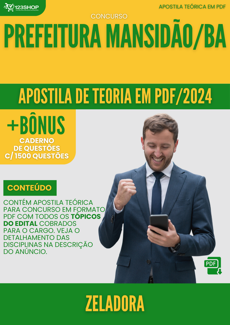 Apostila Teórica para Concurso Pref Mansidão BA 2024 Zeladora - Com Caderno de Questões