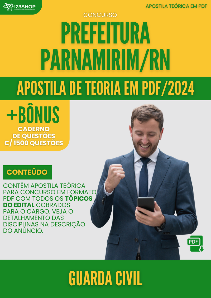 Apostila Teórica para Concurso Pref Parnamirim RN 2024 Guarda Civil - Com Caderno de Questões
