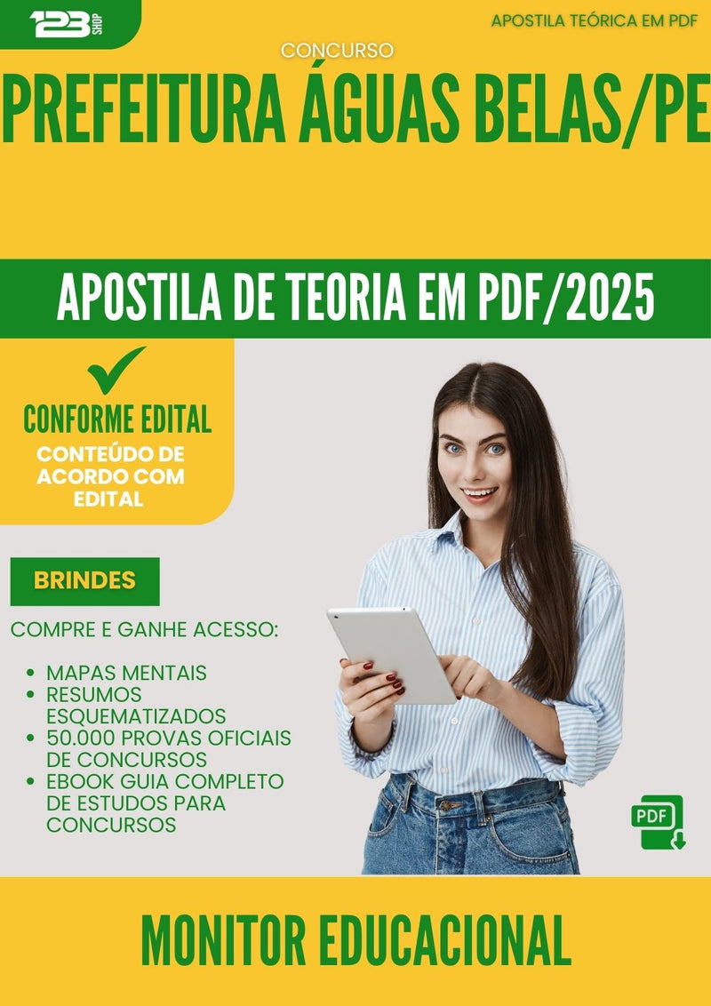 Apostila Teórica para Concurso Monitor Educacional da Prefeitura Aguas Belas Pe 2025 - Conteúdo de Acordo com Edital
