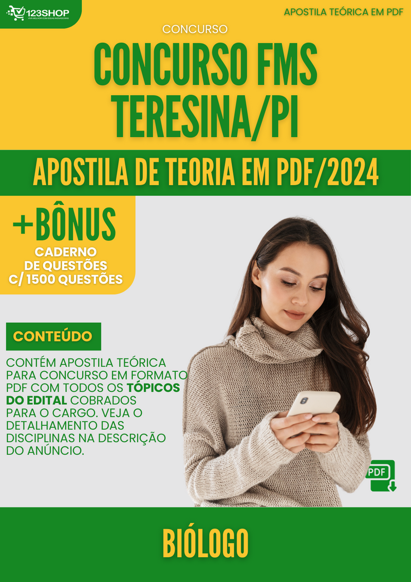 Apostila Teórica para Concurso FMS Teresina PI 2024 Biólogo - Com Caderno de Questões