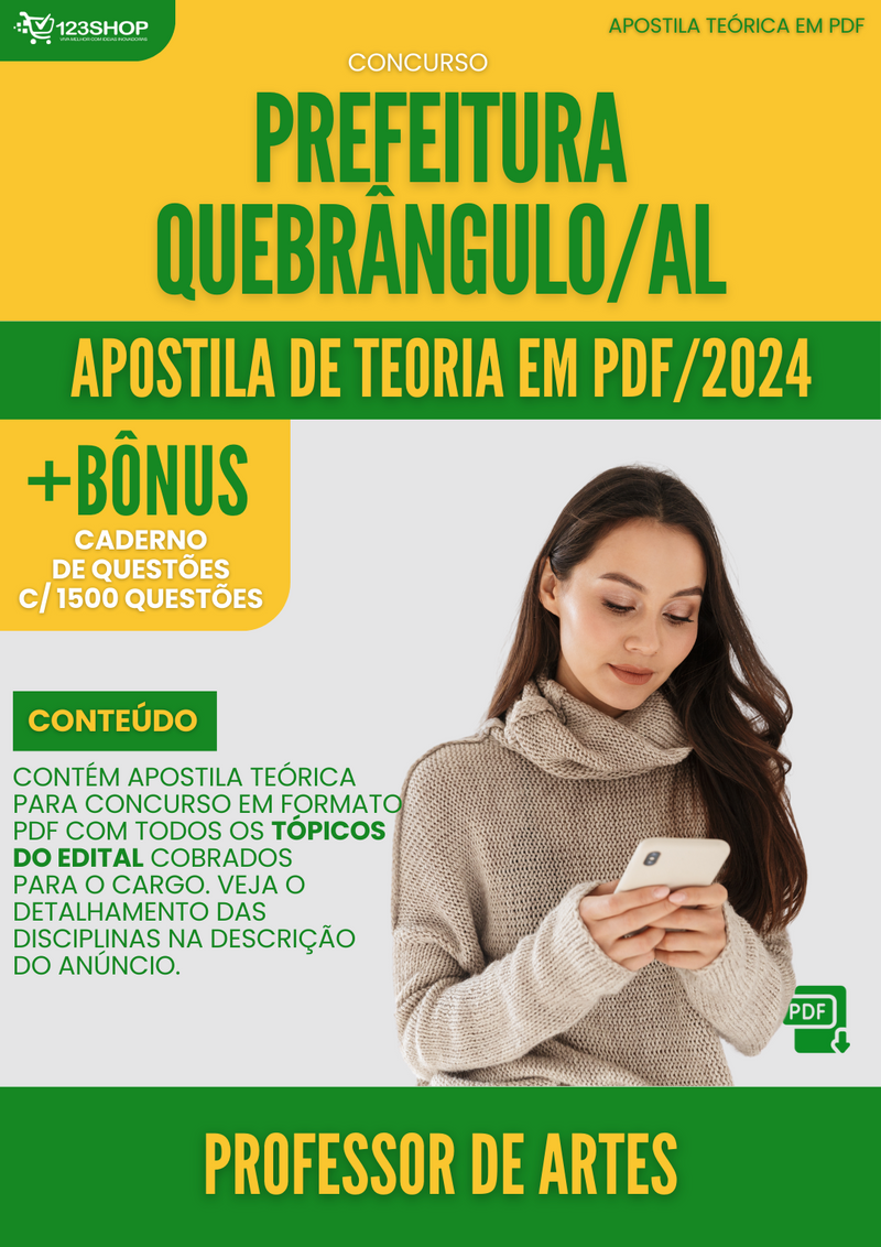 Apostila Teórica para Concurso Pref Quebrangulo AL 2024 Professor de Artes - Com Caderno de Questões