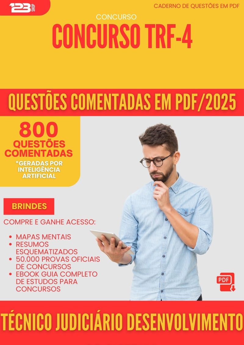 800 Questões Comentadas para Concurso Tecnico Judiciario Desenvolvimento De Sistema Trf 4 2025 - 800 Questões
