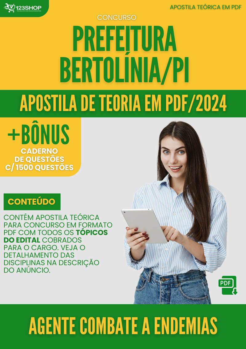 Apostila Teórica para Concurso Prefeitura Bertolínia PI 2024 Agente Combate a Endemias - Com Caderno de Questões