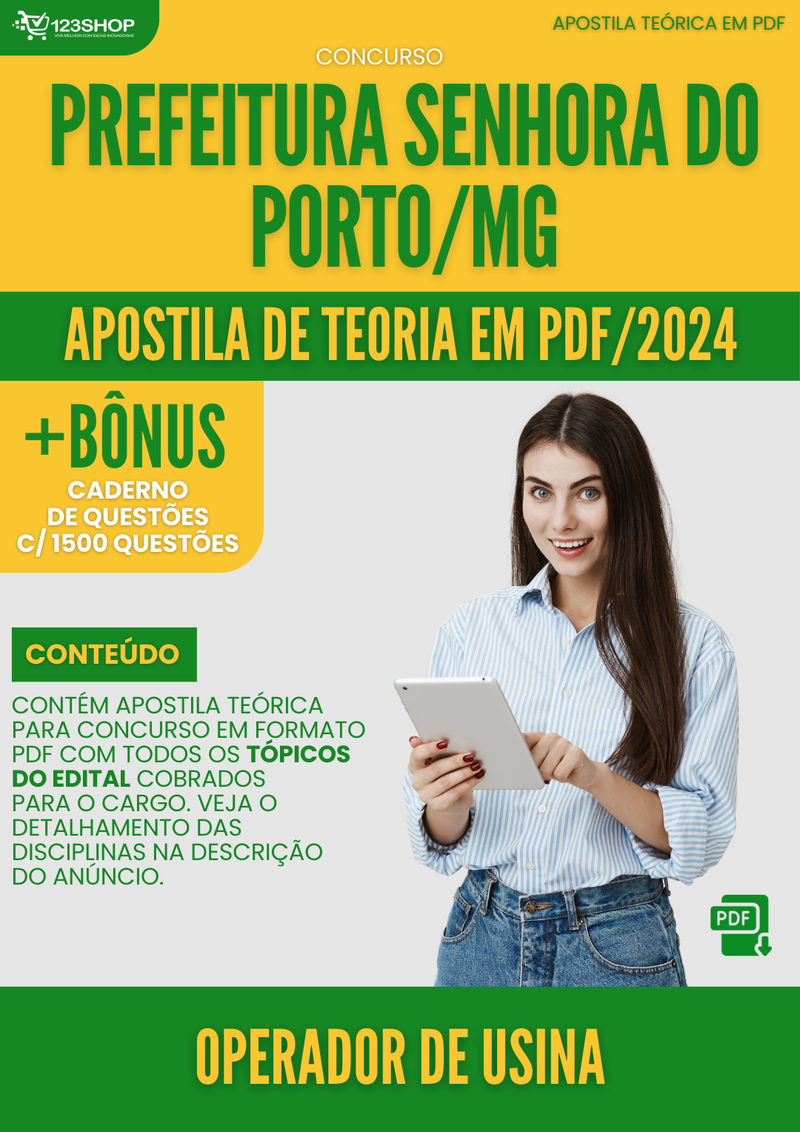 Apostila Teórica para Concurso Prefeitura Senhora Porto MG 2024 Operador de Usina - Com Caderno de Questões