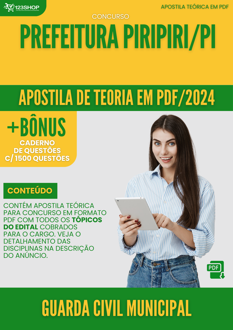 Apostila Teórica para Concurso Prefeitura Piripiri PI 2024 Guarda Civil Municipal - Com Caderno de Questões