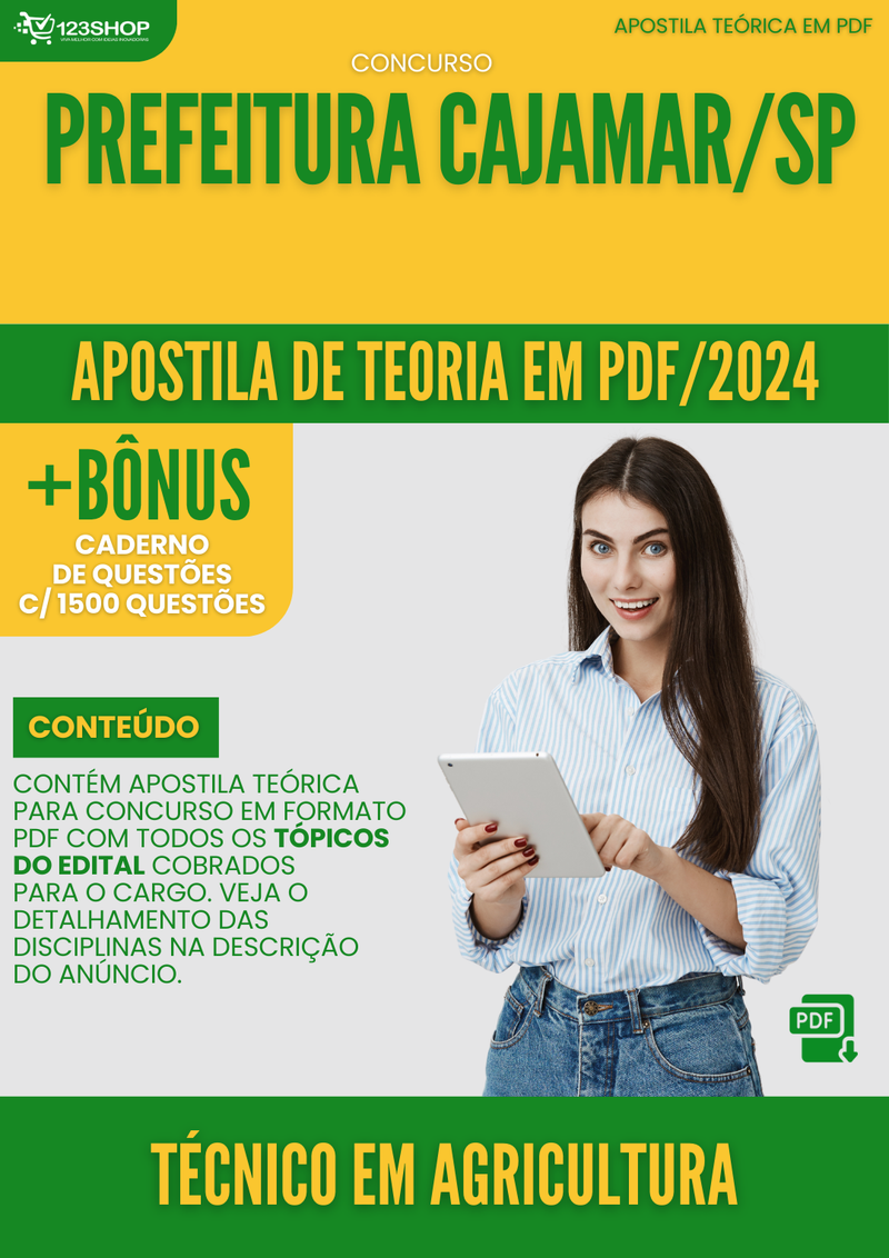 Apostila Teórica para Concurso Prefeitura Cajamar SP 2024 Técnico Em Agricultura - Com Caderno de Questões