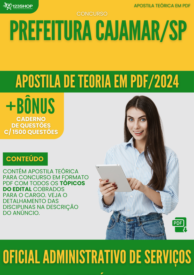 Apostila Teórica para Concurso Pref Cajamar SP 2024 Oficial Administrativo De Serviços Funerários - Com Caderno de Questões