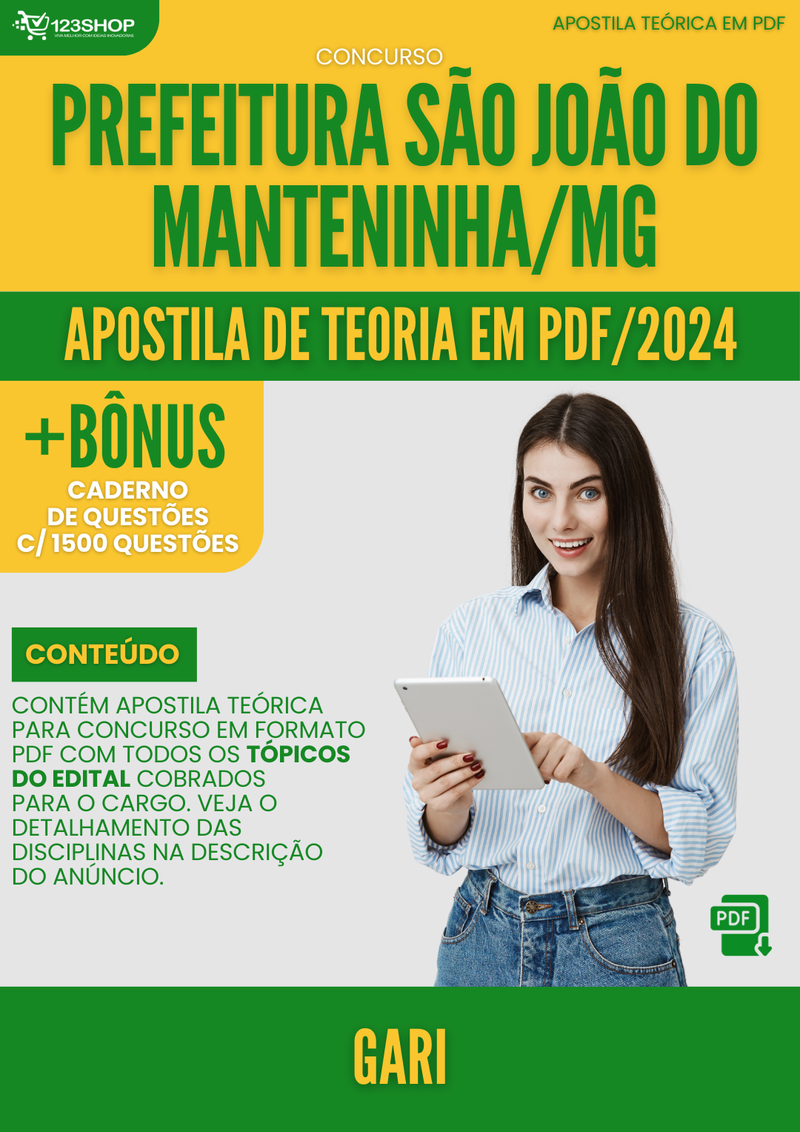 Apostila Teórica para Concurso Prefeitura São João do Manteninha MG Gari - Com Caderno de Questões