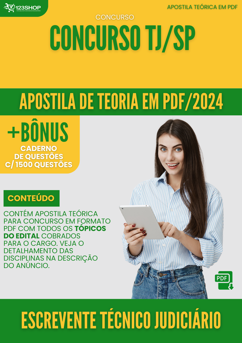 Apostila Teórica para Concurso TJ SP 2024 Escrevente Técnico Judiciário - Com Caderno de Questões