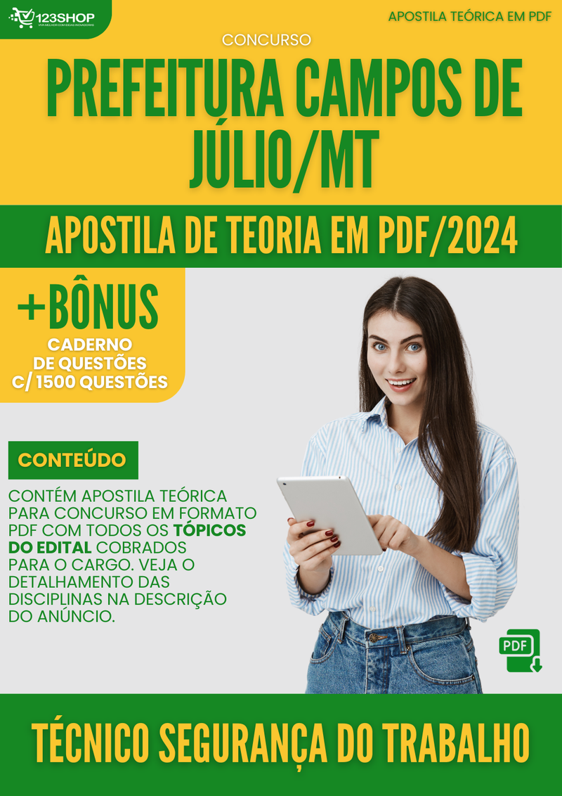 Apostila Teórica para Concurso Prefeitura Campos Júlio MT 2024 Tec Segurança Trabalho - Com Caderno de Questões