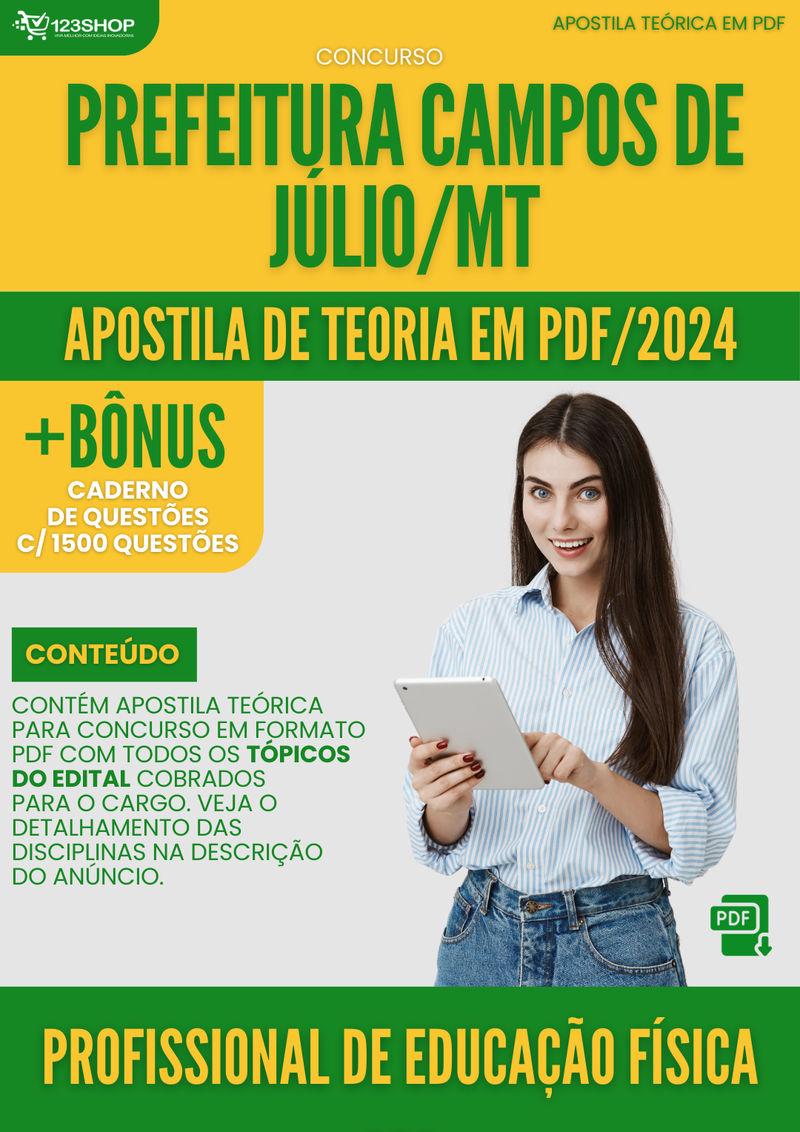 Apostila Teórica para Concurso Prefeitura Campos Júlio MT 2024 Profiss Educ Física SUS - Com Caderno de Questões