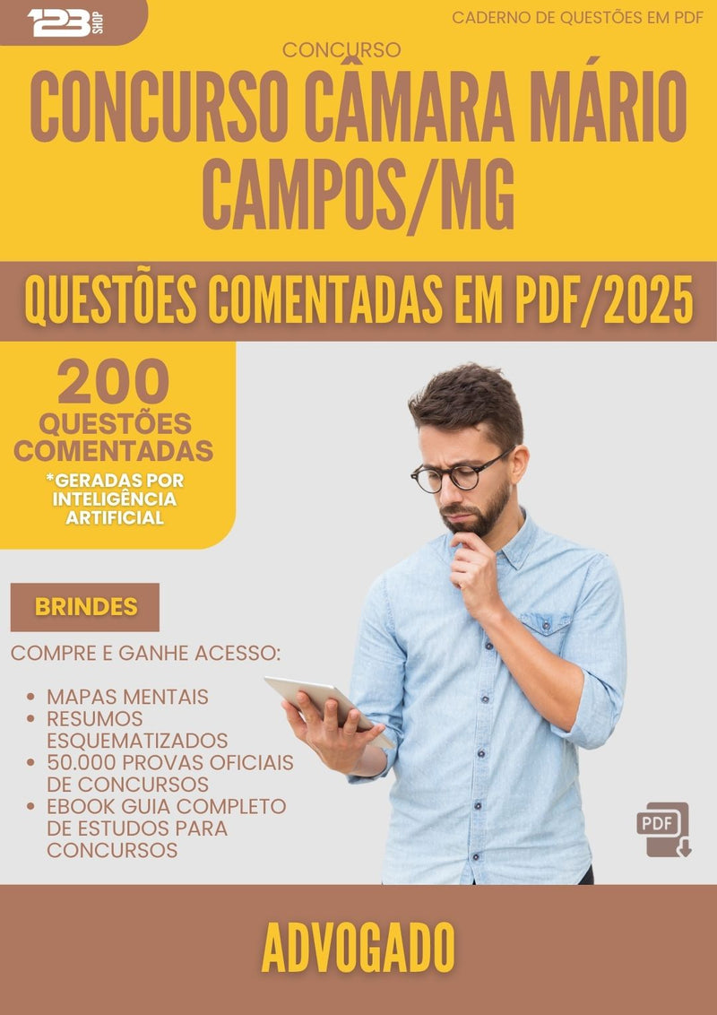 1000 Questões Comentadas para Concurso Advogado Camara da Prefeitura Mario Campos Mg 2025 - 200 Questões