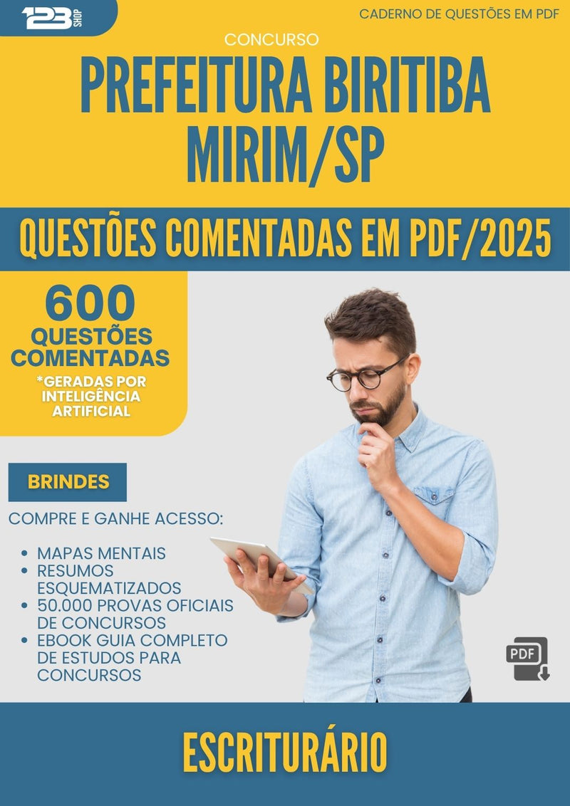 1000 Questões Comentadas para Concurso Escriturario da Prefeitura Biritiba Mirim Sp 2025 - 600 Questões