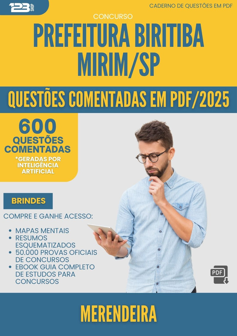 1000 Questões Comentadas para Concurso Merendeira da Prefeitura Biritiba Mirim Sp 2025 - 600 Questões