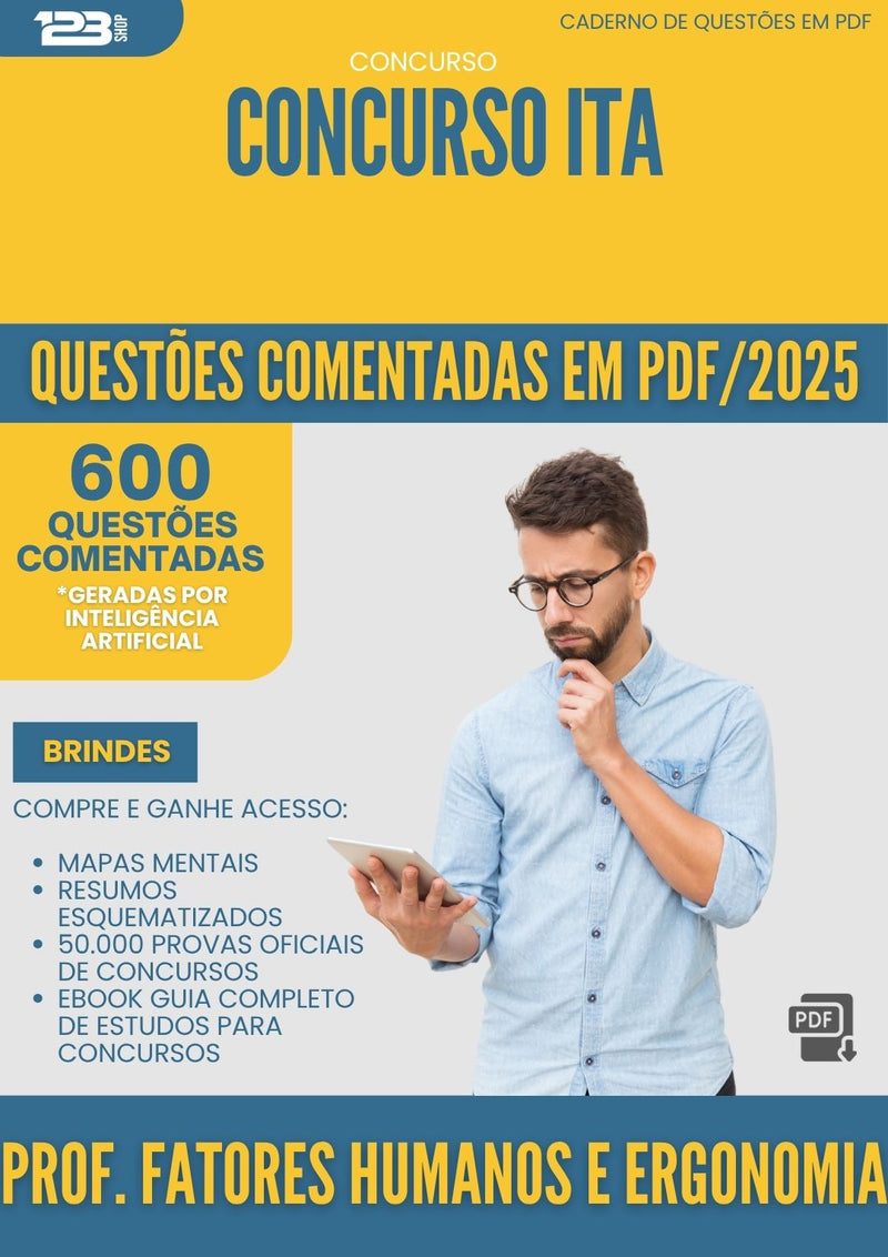 1000 Questões Comentadas para Concurso Professor Fatores Humanos E Ergonomia da Prefeitura Ita 2025 - 600 Questões
