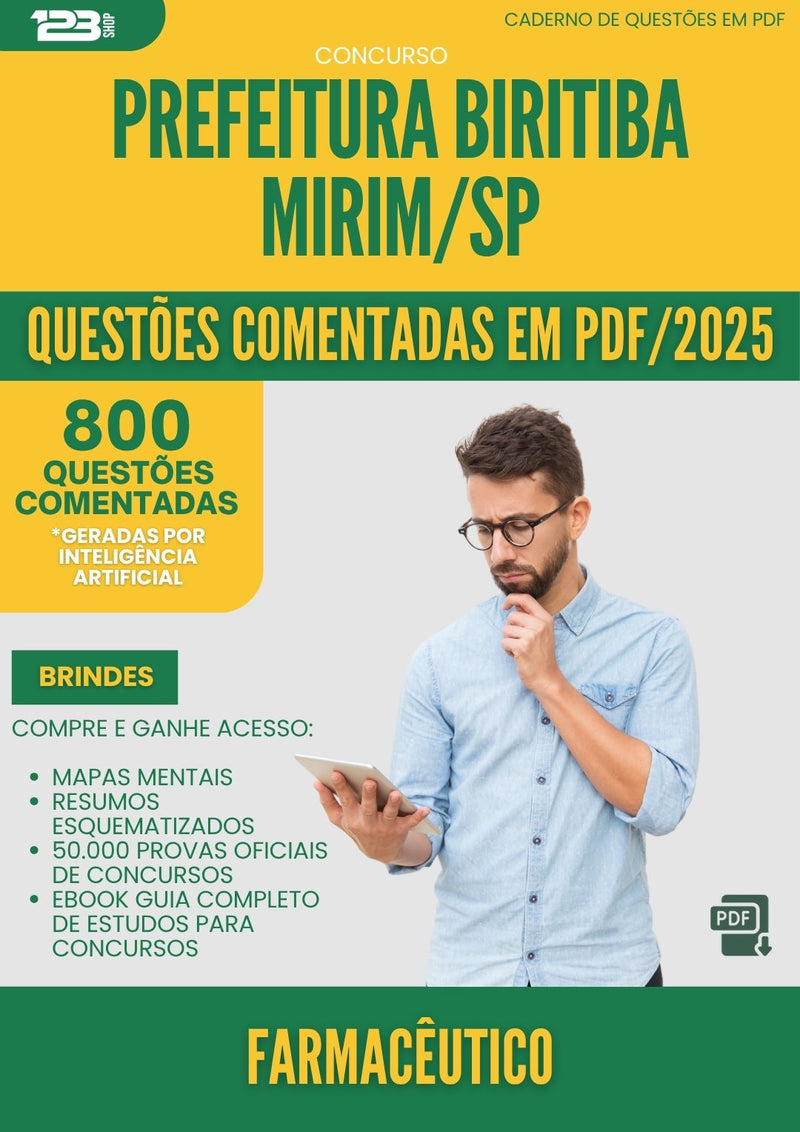 1000 Questões Comentadas para Concurso Farmaceutico da Prefeitura Biritiba Mirim Sp 2025 - 800 Questões