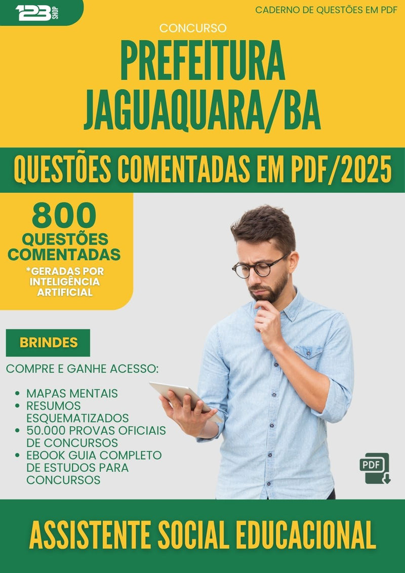 1000 Questões Comentadas para Concurso Assistente Social Educacional da Prefeitura Jaguaquara Ba 2025 - 800 Questões